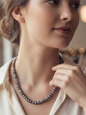 18" Sterling Silver & Iridescent Pearl Station Necklace